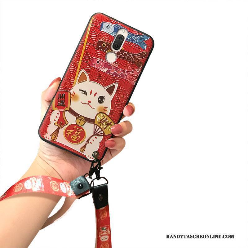 Hülle Huawei Mate 10 Lite Karikatur Katzen Persönlichkeit, Case Huawei Mate 10 Lite Silikon Nette Rot