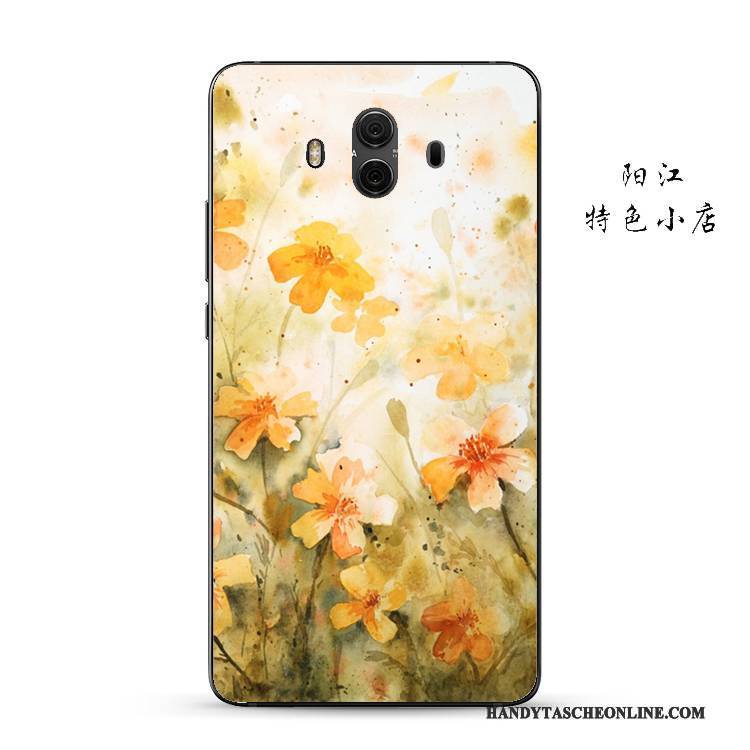 Hülle Huawei Mate 10 Silikon Gelb Business, Case Huawei Mate 10 Prägung Anti-sturz Blütenblätter