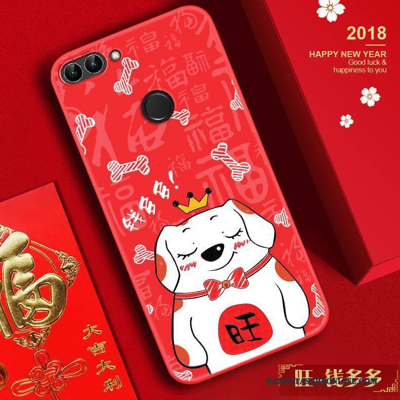 Hülle Huawei P Smart Taschen Rot Handyhüllen, Case Huawei P Smart Prägung Anti-sturz Reichtum