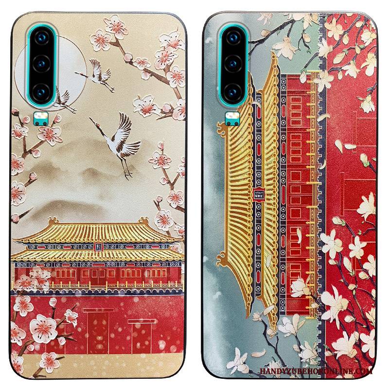 Hülle Huawei P30 Kreativ Chinesische Art Wind, Case Huawei P30 Weiche Rot Trendmarke