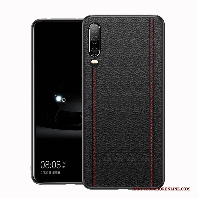 Hülle Huawei P30 Leder Handyhüllen Trendmarke, Case Huawei P30 Schutz Schwarz