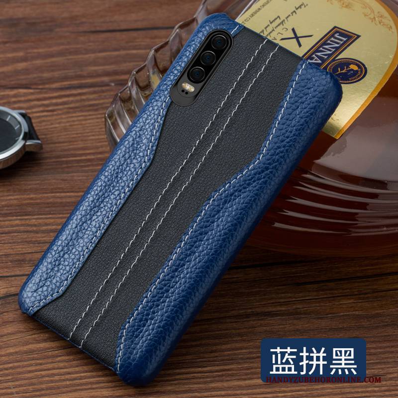 Hülle Huawei P30 Lederhülle Nähen High-end, Case Huawei P30 Taschen Blau Business