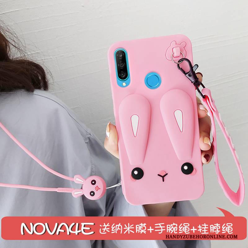 Hülle Huawei P30 Lite Weiche Persönlichkeit Häschen, Case Huawei P30 Lite Silikon Anti-sturz Rosa