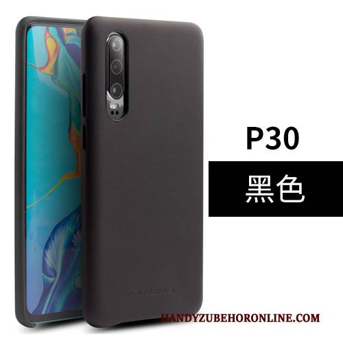 Hülle Huawei P30 Schutz Hintere Abdeckung Schwarz, Case Huawei P30 Leder Business Handyhüllen