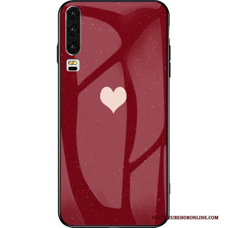 Hülle Huawei P30 Taschen Handyhüllen Glas, Case Huawei P30 Netto Rot Anti-sturz