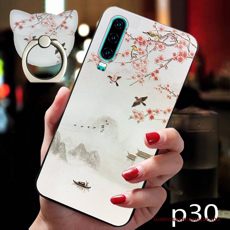 Hülle Huawei P30 Taschen Persönlichkeit Chinesische Art, Case Huawei P30 Kreativ Weiß Trendmarke