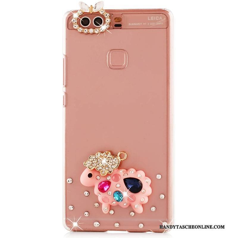 Hülle Huawei P9 Plus Strass Schwer Pu, Case Huawei P9 Plus Schutz Handyhüllen Rosa