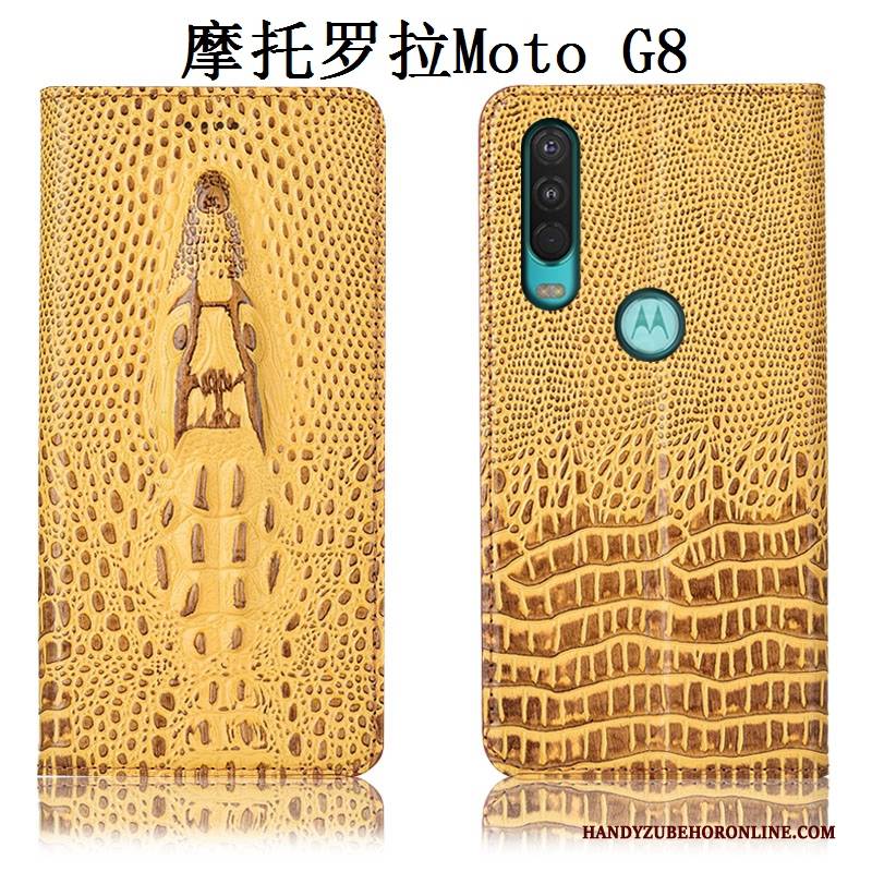 Hülle Moto G8 Leder Handyhüllen Anti-sturz, Case Moto G8 Taschen Gelb