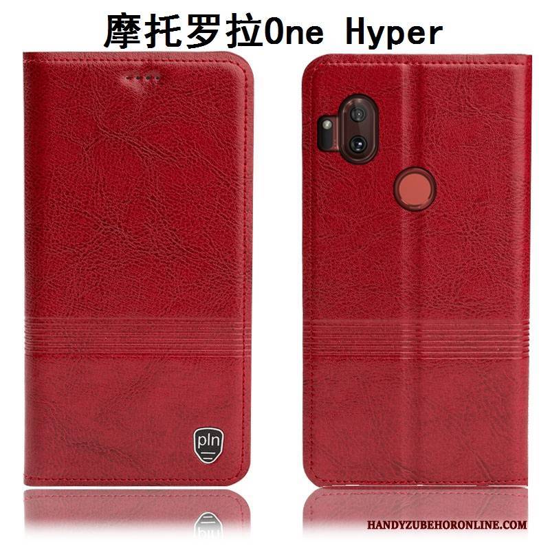 Hülle Motorola One Hyper Leder Rot Handyhüllen, Case Motorola One Hyper Schutz Anti-sturz