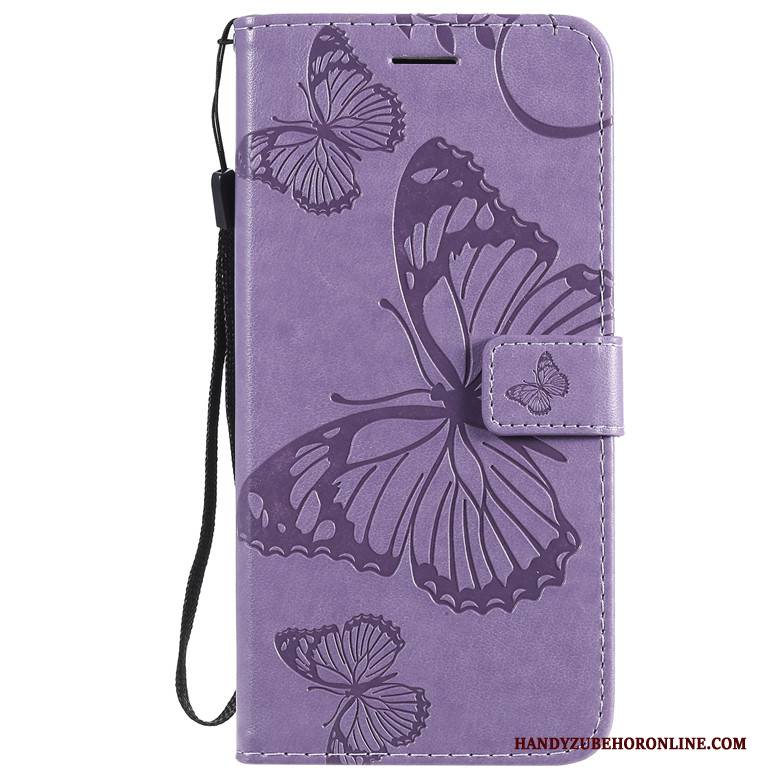 Hülle Motorola One Macro Folio Schmetterlingsblumen Lila, Case Motorola One Macro Schutz Handyhüllen