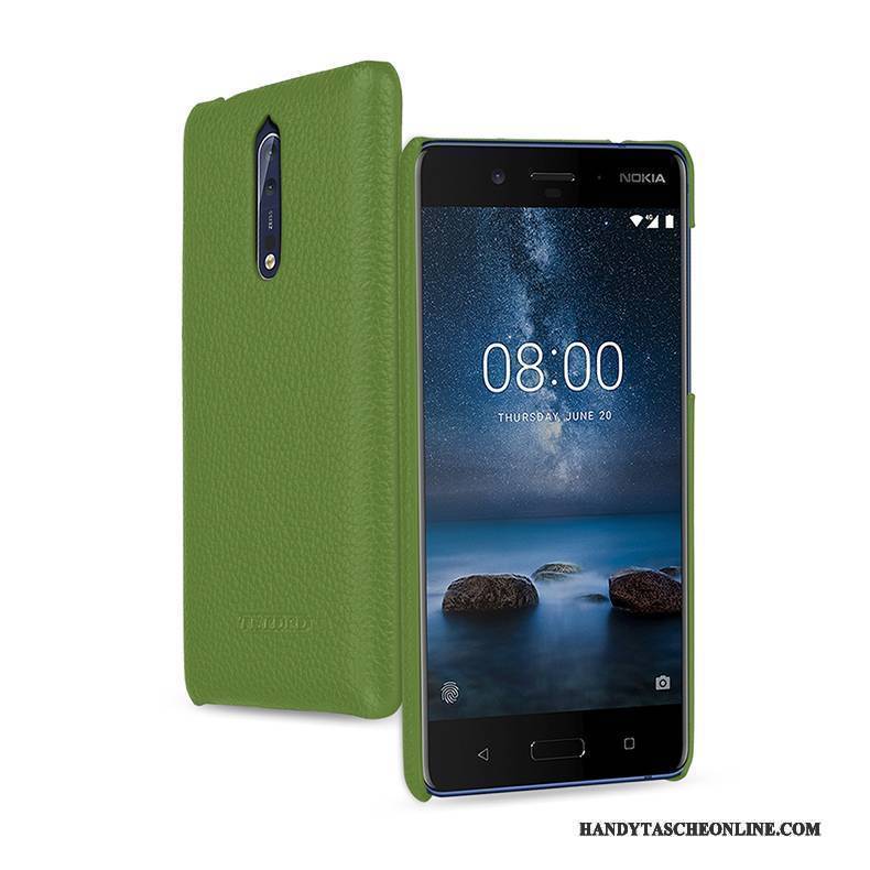 Hülle Nokia 8 Leder Handyhüllen Grün, Case Nokia 8 Schutz Anti-sturz