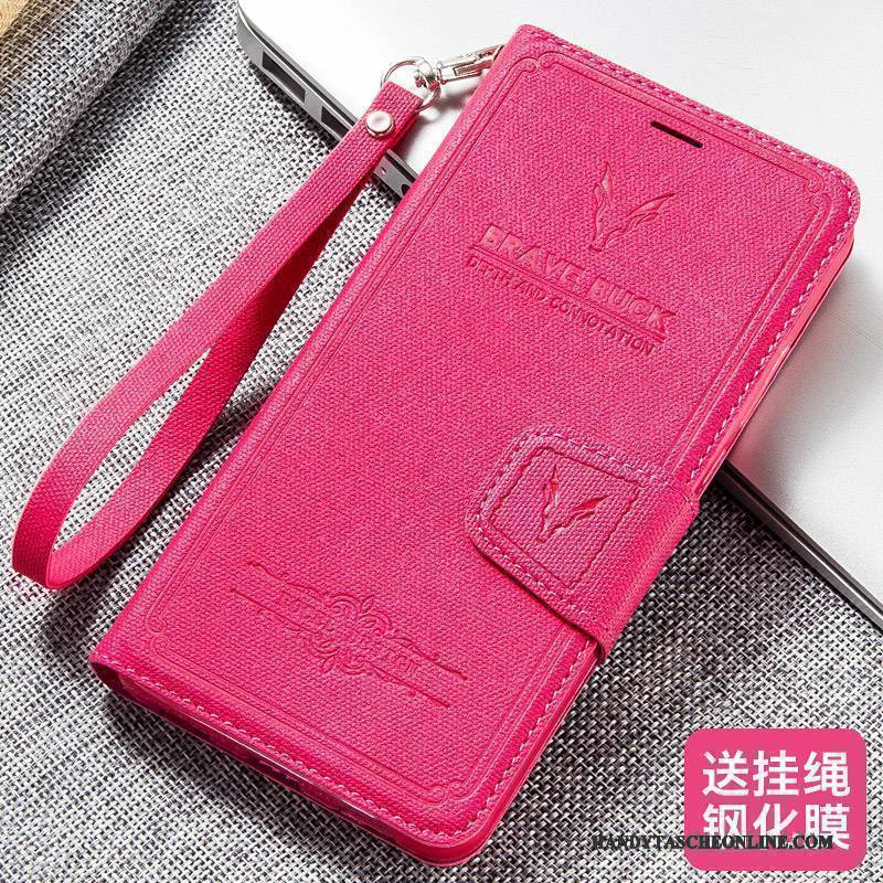 Hülle Redmi Note 4x Lederhülle Handyhüllen Rot, Case Redmi Note 4x Taschen Anti-sturz Hängende Verzierungen