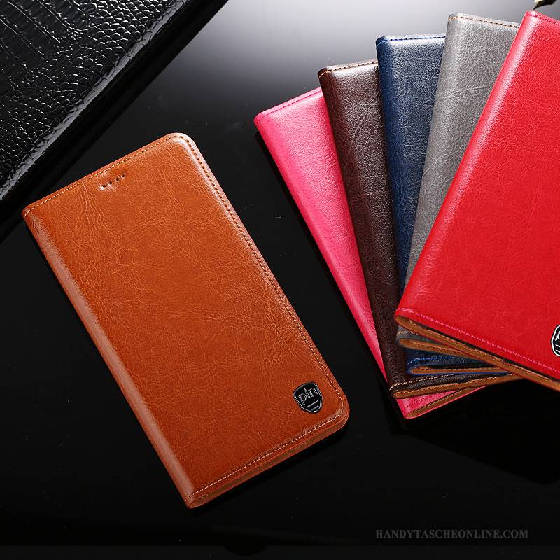 Hülle Redmi Note 5 Leder Braun Rot, Case Redmi Note 5 Schutz