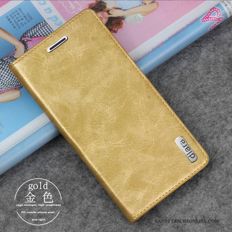 Hülle Samsung Galaxy A3 2016 Lederhülle Handyhüllen Gold, Case Samsung Galaxy A3 2016 Schutz