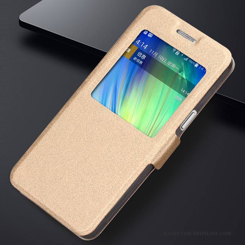 Hülle Samsung Galaxy A5 2015 Lederhülle Gold Handyhüllen, Case Samsung Galaxy A5 2015 Schutz