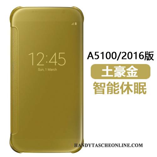 Hülle Samsung Galaxy A5 2016 Schutz Handyhüllen Spiegel, Case Samsung Galaxy A5 2016 Lederhülle Gold