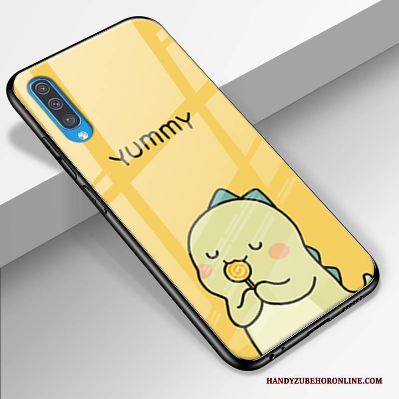 Hülle Samsung Galaxy A50 Karikatur Gelb Handyhüllen, Case Samsung Galaxy A50 Taschen Glas Anti-sturz