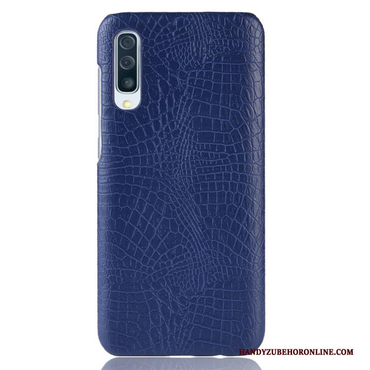 Hülle Samsung Galaxy A50 Leder Krokodilmuster Handyhüllen, Case Samsung Galaxy A50 Taschen Schwer Blau