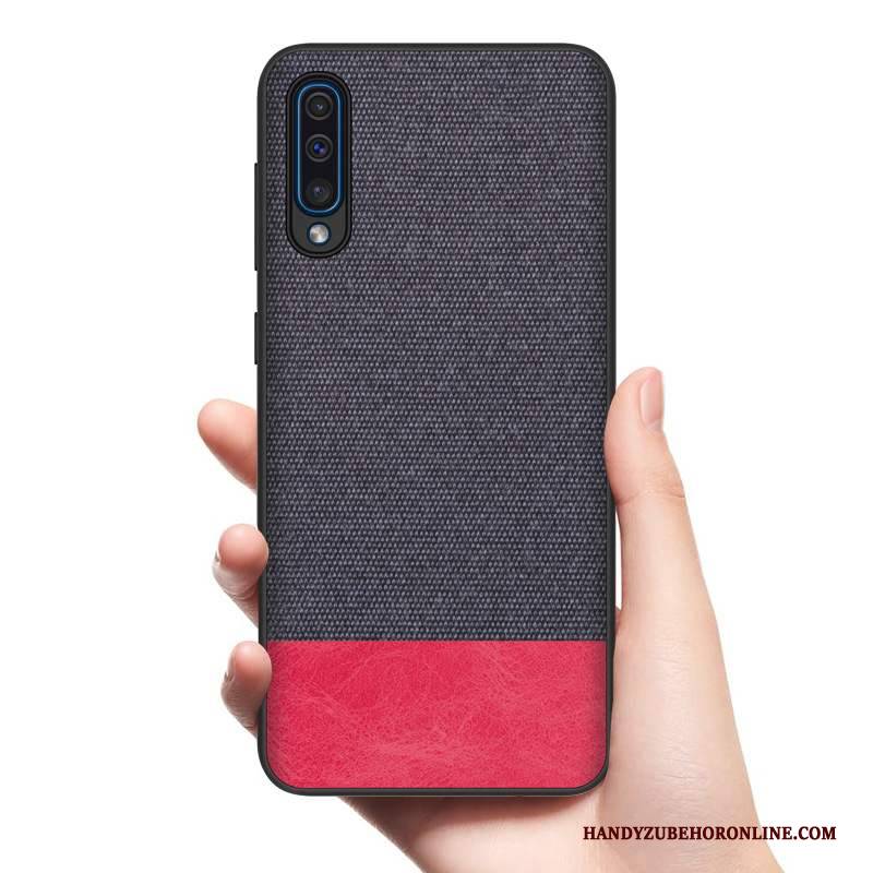 Hülle Samsung Galaxy A50 Rot Stoff, Case Samsung Galaxy A50 Handyhüllen