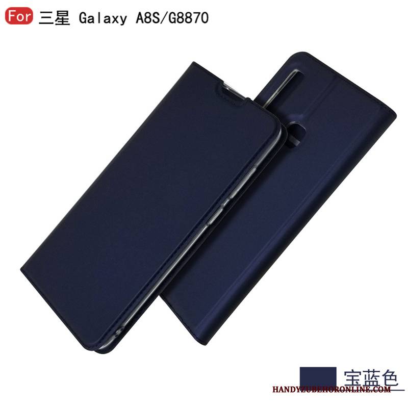 Hülle Samsung Galaxy A8s Taschen Anti-sturz Handyhüllen, Case Samsung Galaxy A8s Lederhülle Business Blau
