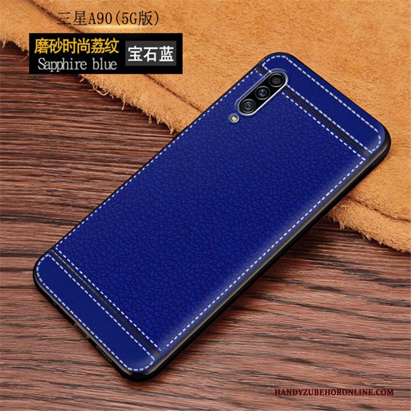 Hülle Samsung Galaxy A90 5g Leder Anti-sturz Blau, Case Samsung Galaxy A90 5g Schutz Muster Handyhüllen