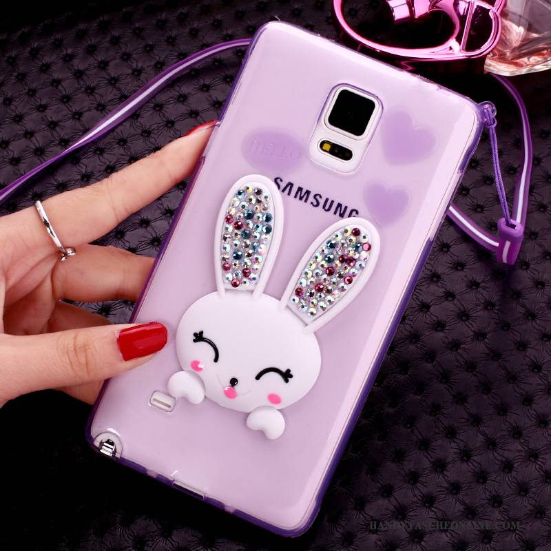 Hülle Samsung Galaxy Note 4 Halterung Pelzball Handyhüllen, Case Samsung Galaxy Note 4 Strass Häschen Lila