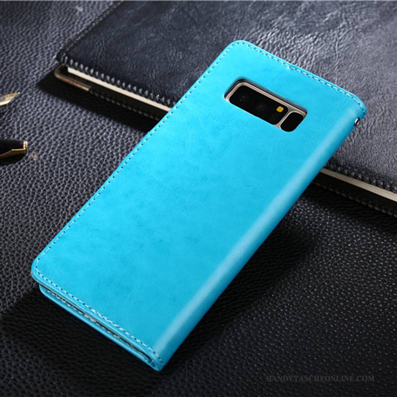 Hülle Samsung Galaxy Note 8 Folio Blau Handyhüllen, Case Samsung Galaxy Note 8 Lederhülle