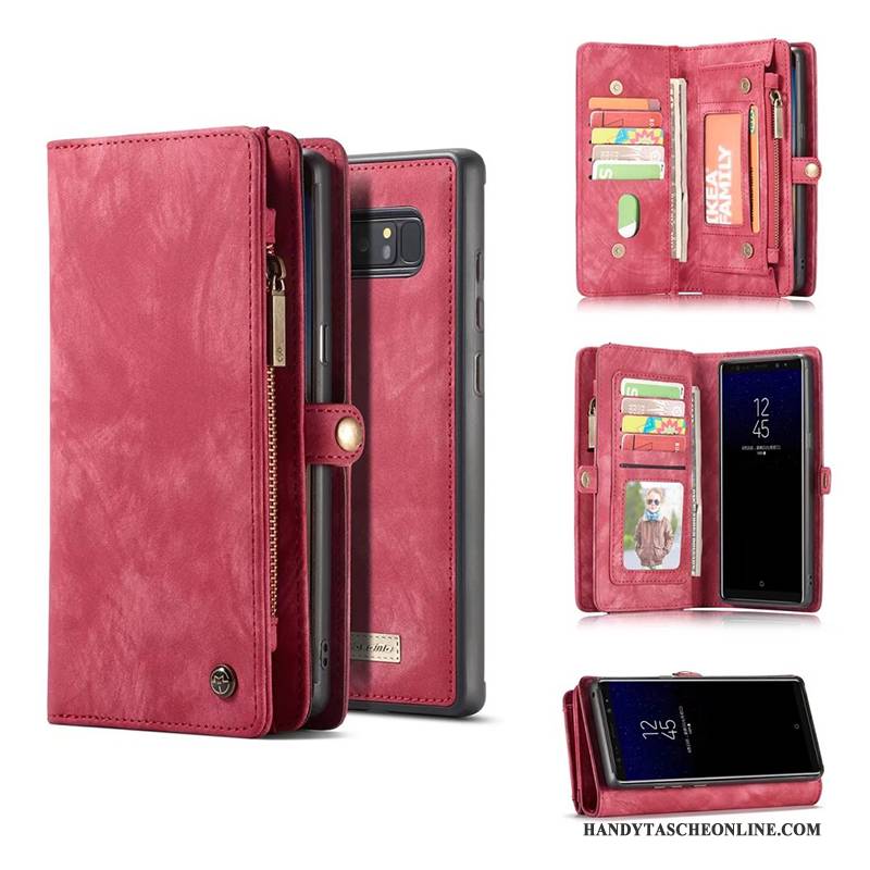 Hülle Samsung Galaxy Note 8 Folio Karte Handyhüllen, Case Samsung Galaxy Note 8 Geldbörse Rot Magnetismus