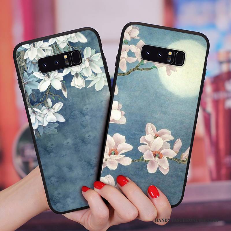 Hülle Samsung Galaxy Note 8 Kreativ Blumen Hängende Verzierungen, Case Samsung Galaxy Note 8 Silikon Handbemalte Hellblau