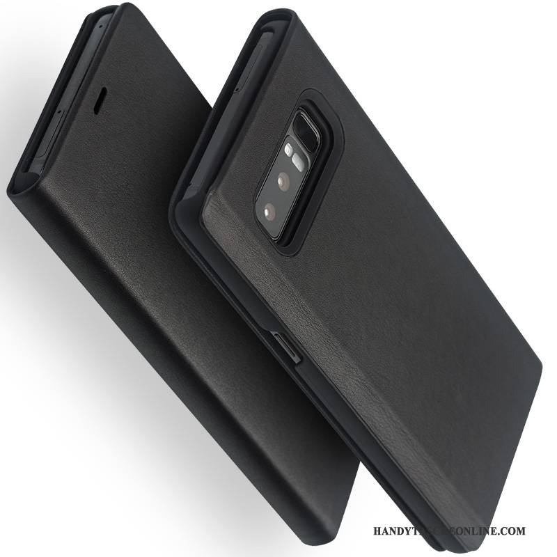 Hülle Samsung Galaxy Note 8 Leder Handyhüllen Schwarz, Case Samsung Galaxy Note 8 Halterung