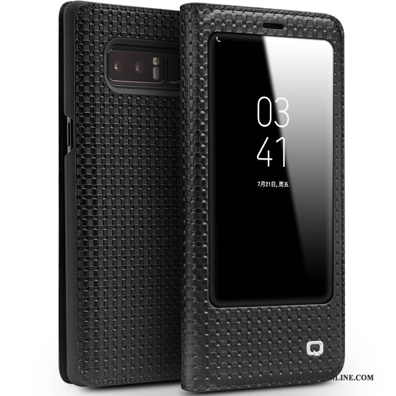 Hülle Samsung Galaxy Note 8 Lederhülle Schwarz Handyhüllen, Case Samsung Galaxy Note 8 Leder Fenster Öffnen