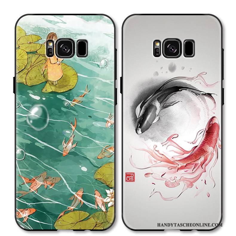 Hülle Samsung Galaxy Note 8 Prägung Handyhüllen Karpfen, Case Samsung Galaxy Note 8 Schutz Grün Chinesische Art