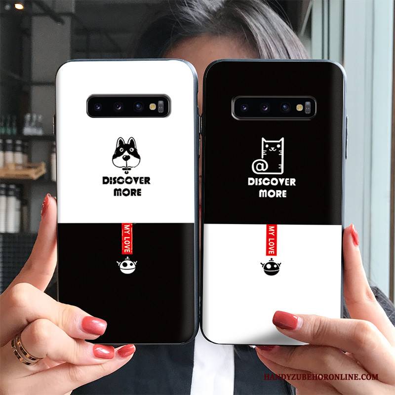 Hülle Samsung Galaxy S10+ Karikatur Trendmarke Nubuck, Case Samsung Galaxy S10+ Schutz Hund Schwarz