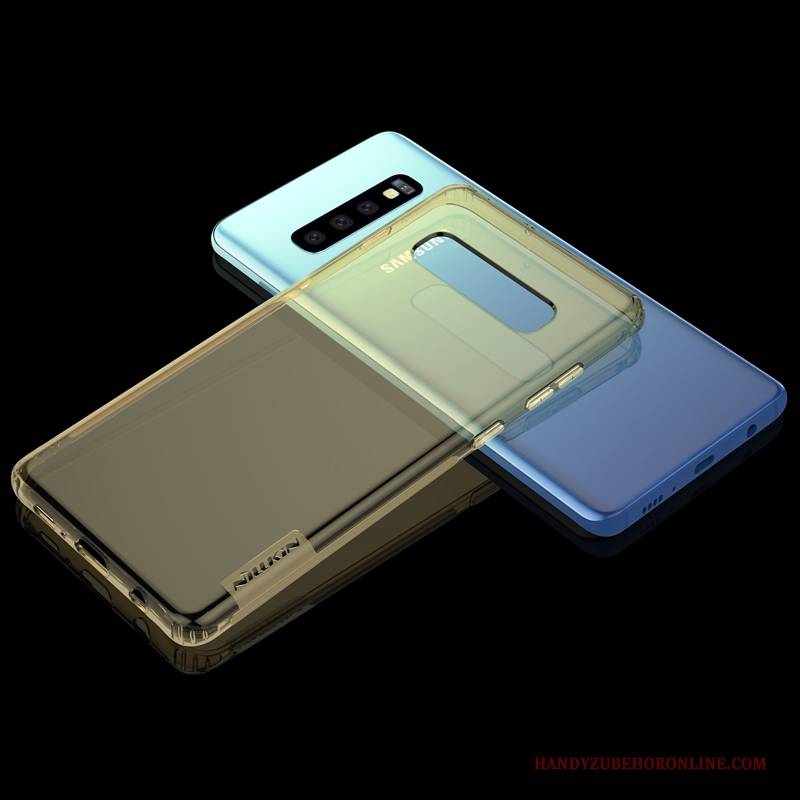 Hülle Samsung Galaxy S10+ Silikon Transparent Weiß, Case Samsung Galaxy S10+ Schutz Anti-sturz Gold