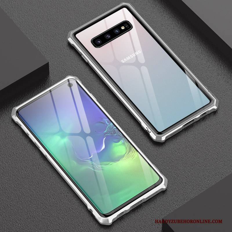 Hülle Samsung Galaxy S10+ Taschen Handyhüllen Grenze, Case Samsung Galaxy S10+ Metall Anti-sturz Gehärtetes Glas