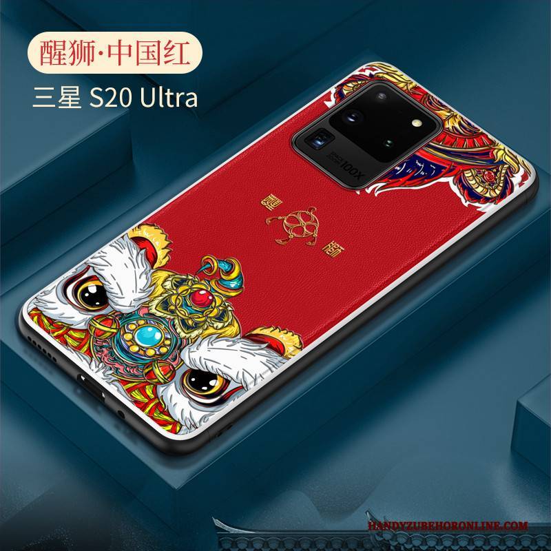Hülle Samsung Galaxy S20 Ultra Kreativ Handyhüllen Chinesische Art, Case Samsung Galaxy S20 Ultra Taschen Rot Anti-sturz