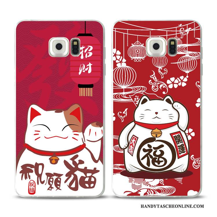 Hülle Samsung Galaxy S7 Edge Prägung Rot Katzen, Case Samsung Galaxy S7 Edge Taschen Ring Reichtum