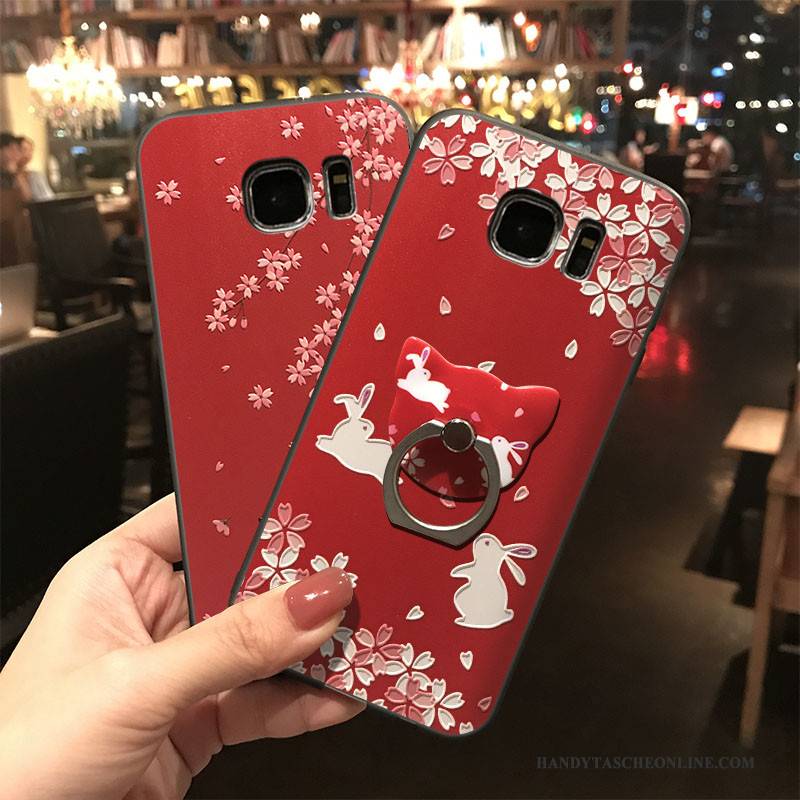 Hülle Samsung Galaxy S7 Edge Taschen Rot Trend, Case Samsung Galaxy S7 Edge Silikon Hängende Verzierungen Handyhüllen