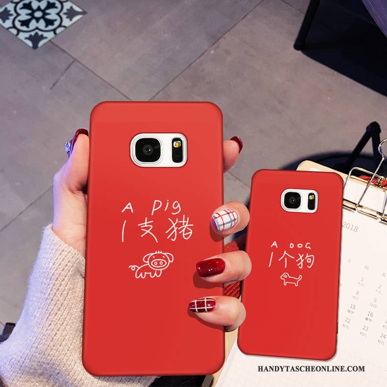 Hülle Samsung Galaxy S7 Edge Weiche Rot Nette, Case Samsung Galaxy S7 Edge Karikatur Liebhaber Handyhüllen