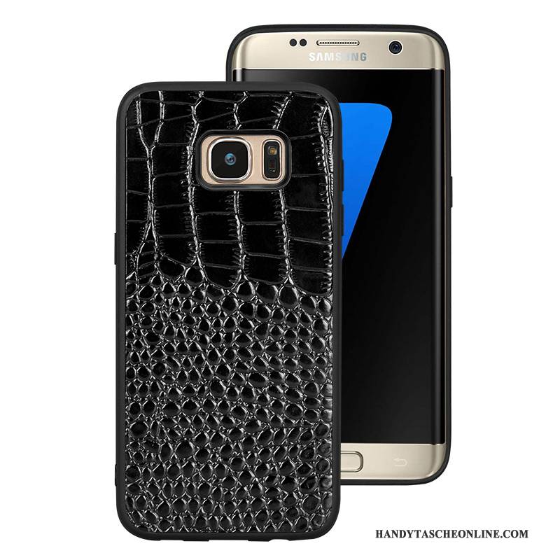 Hülle Samsung Galaxy S7 Lederhülle Schwarz Schwer, Case Samsung Galaxy S7 Taschen Handyhüllen Anti-sturz