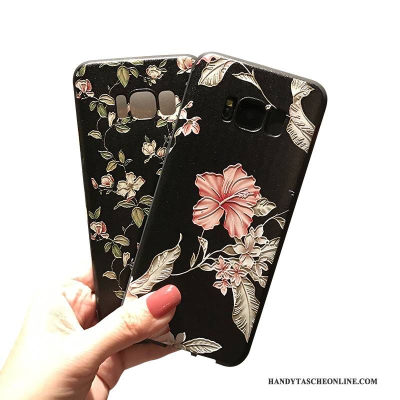 Hülle Samsung Galaxy S8+ Farbe Nubuck Mini, Case Samsung Galaxy S8+ Blumen Handyhüllen Schwarz