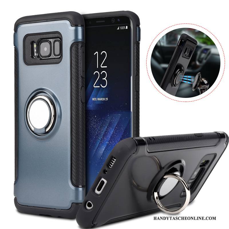 Hülle Samsung Galaxy S8+ Halterung Anti-sturz Dunkelblau, Case Samsung Galaxy S8+ Schutz Magnetismus Ring