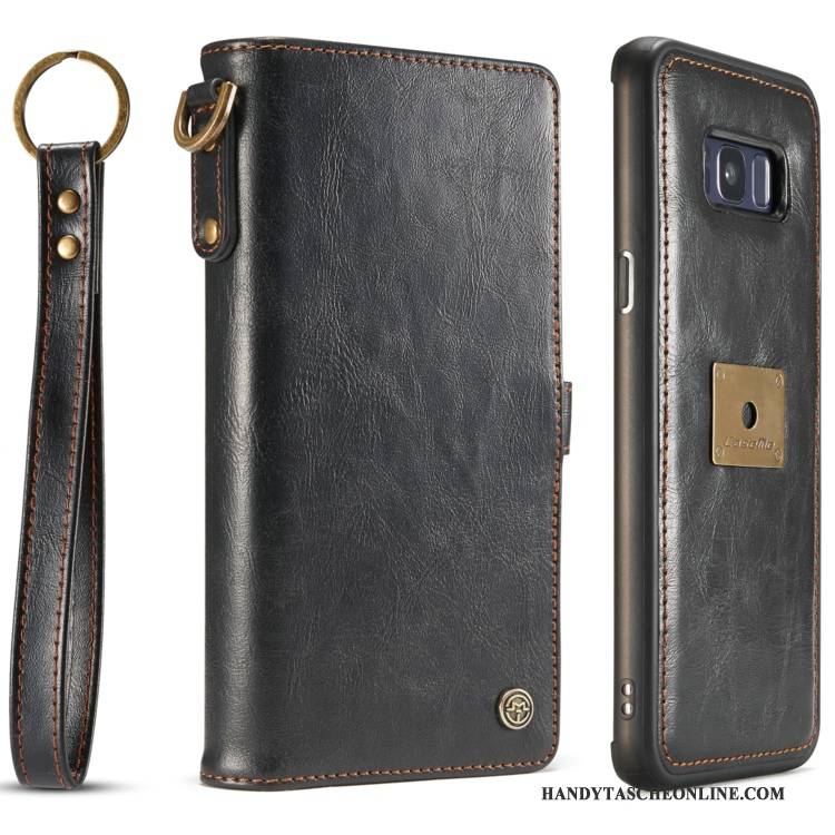 Hülle Samsung Galaxy S8+ Leder Business Schwarz, Case Samsung Galaxy S8+ Lederhülle Hängende Verzierungen Karte