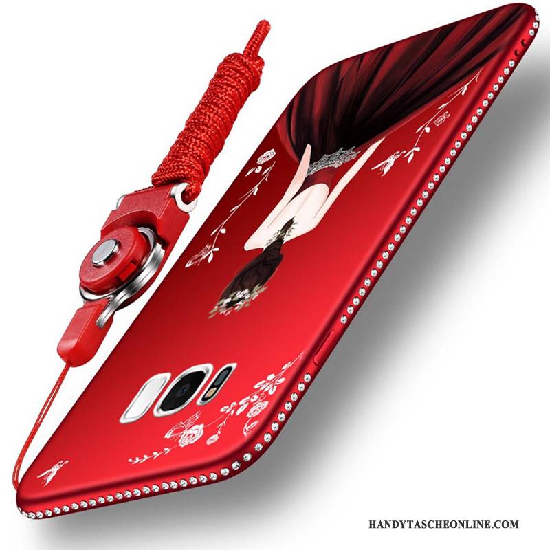 Hülle Samsung Galaxy S8 Strass Handyhüllen Rot, Case Samsung Galaxy S8 Taschen Hängende Verzierungen