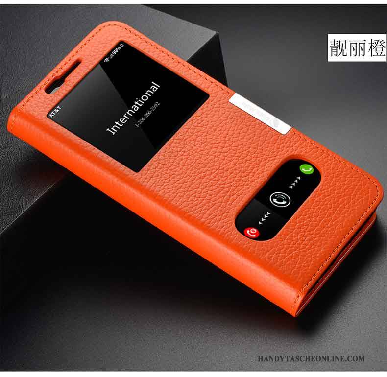 Hülle Samsung Galaxy S9+ Lederhülle Orange Handyhüllen, Case Samsung Galaxy S9+ Leder