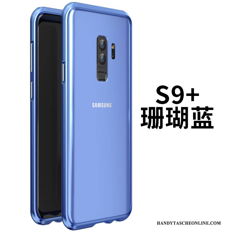 Hülle Samsung Galaxy S9+ Schutz Glas Handyhüllen, Case Samsung Galaxy S9+ Taschen Blau Grenze