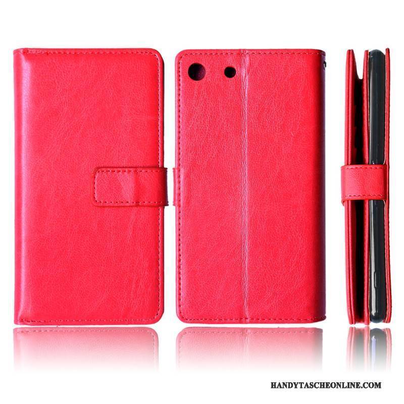 Hülle Sony Xperia M5 Dual Lederhülle Karte Rot, Case Sony Xperia M5 Dual Geldbörse Handyhüllen Anti-sturz