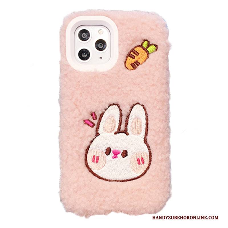 Hülle iPhone 11 Pro Max Karikatur Samt Rosa, Case iPhone 11 Pro Max Kreativ Persönlichkeit Plüsch