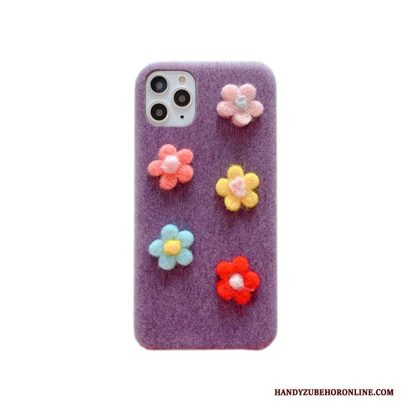 Hülle iPhone 11 Pro Max Kreativ Plüsch Blumen, Case iPhone 11 Pro Max Schutz Lila Handyhüllen