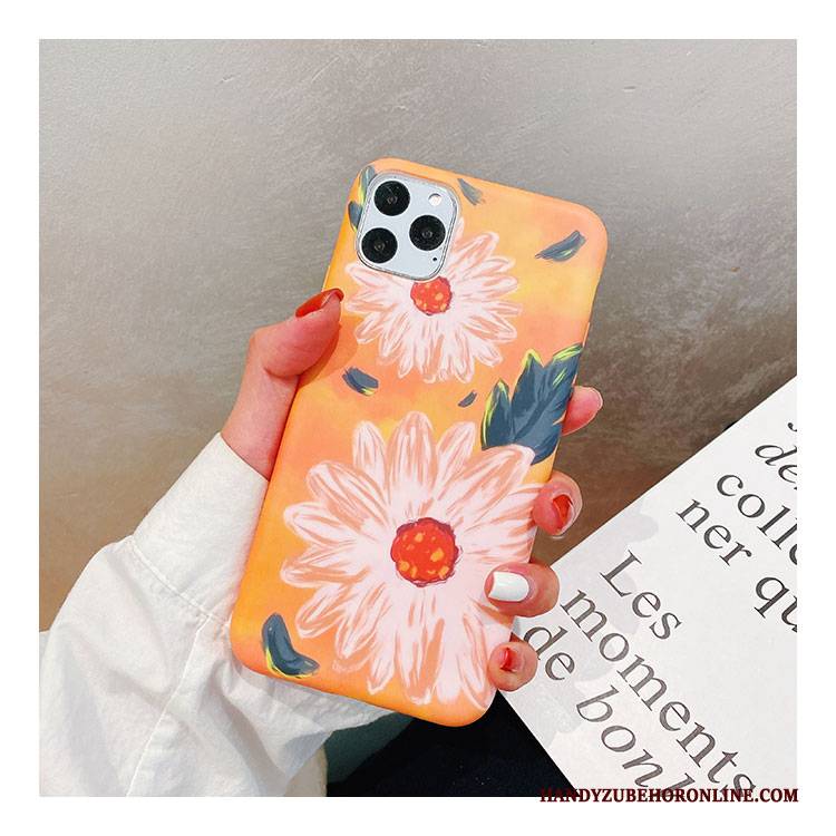 Hülle iPhone 11 Pro Max Taschen Blumen Handyhüllen, Case iPhone 11 Pro Max Retro Anti-sturz Gelb